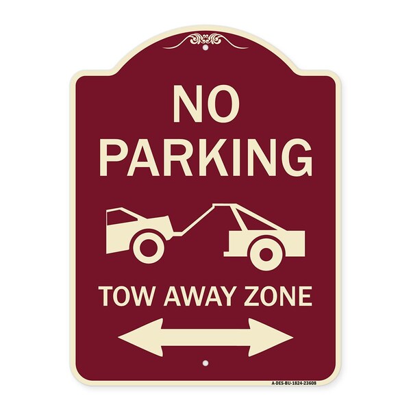 No Parking Tow-Away Zone W/ Bidirectional Arrow Heavy-Gauge Aluminum Sign, 24" x 18", BU-1824-23608
